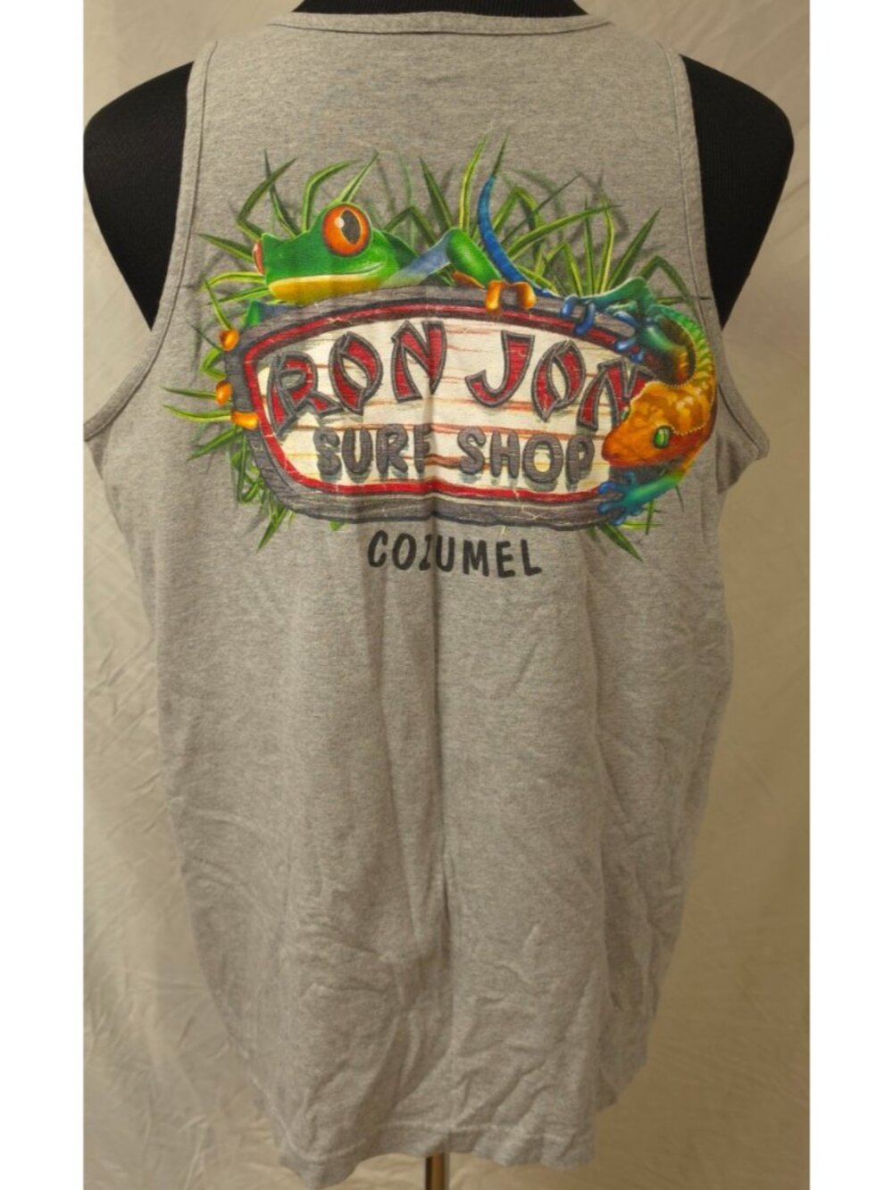 Ron Jon Surf Shop Tank Top Mens XL Gray Cozumel Tropical Frog Graphic Shirt